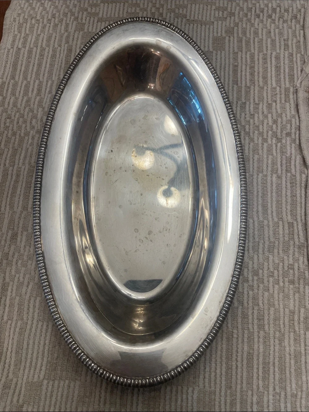 Vintage Silver-Tone Beaded Edge Serving Dish - Home Dining